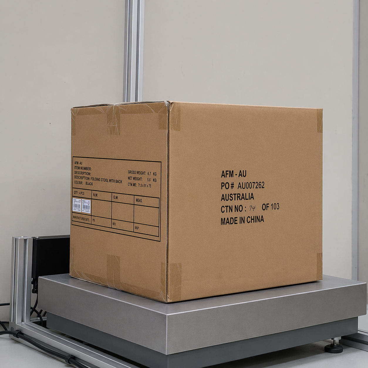 Box placed on scales